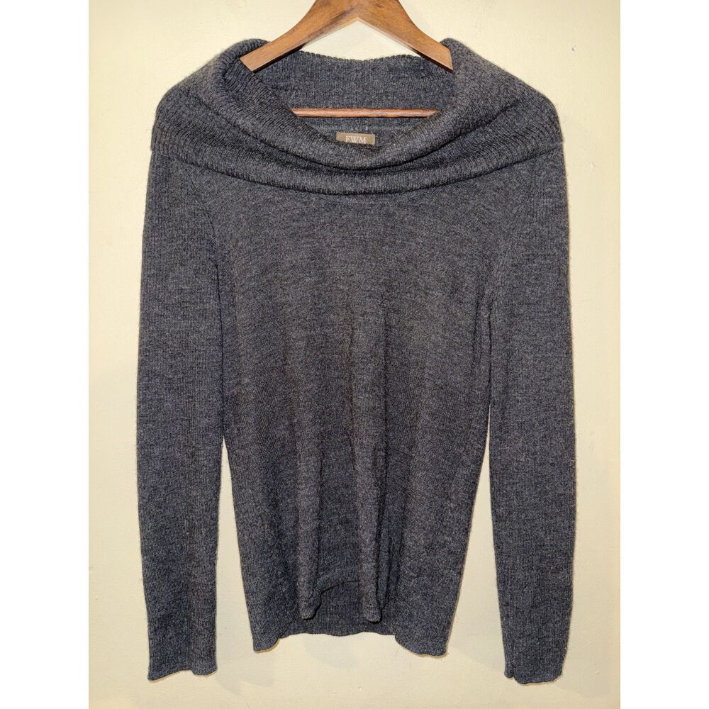 Fenn Wright Manson Charcoal 100% Italian Merino Wool Cowl Neck Sweater L Buttons